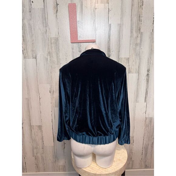 Coldwater Creek Green Velour Long Sleeve Zip-Up Sweater Jacket Women's Size PL - Picture 5 of 7